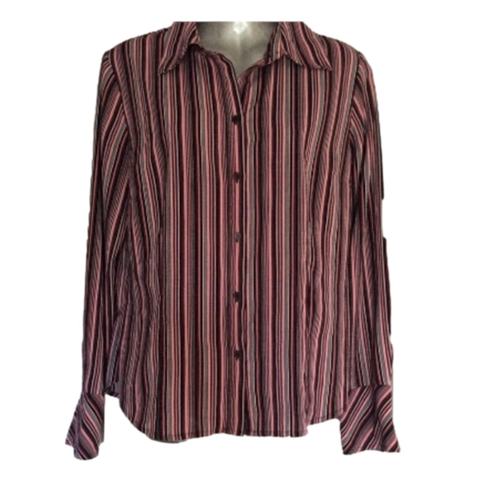 Striped Pink and Black Button Up Blouse
